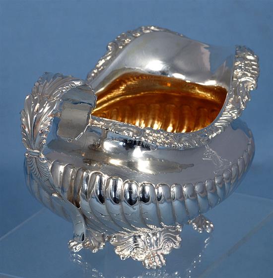 A George III demi fluted silver cream jug, by Joseph Angell I, Length 160mm Weight 7.2oz/225grms